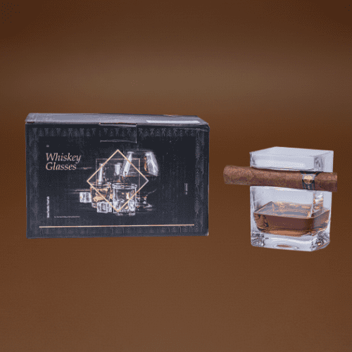 133 YouYah Cigar Whiskey Glasses with Cigar Holder - Set of 2, Cigar Accessories, Crystal Whiskey Glass