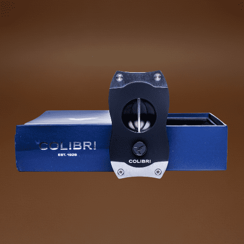 Colibri Premium V-Cut Cigar Cutter Ergonomic Stainless Steel Spring- Loaded Blade, Ideal for up to 60+ Ring Gauge - Gift for Cigar Enthusiasts (Brushed Chrome).