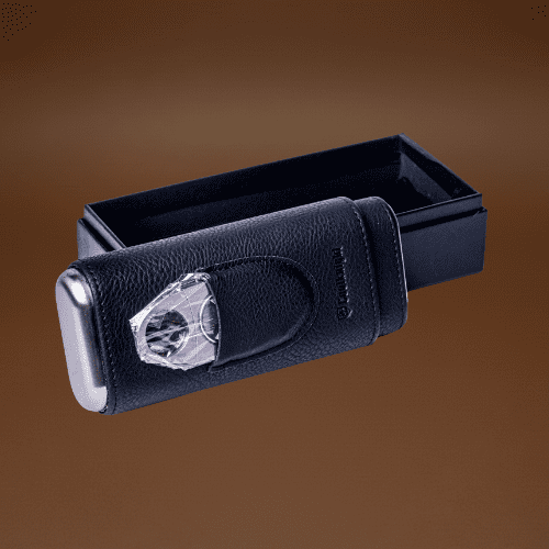 COOL KNIGHT Black Leather Cigar Case - Cedar Wood Lining Travel Humidors