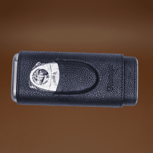 COOL KNIGHT Black Leather Cigar Case - Cedar Wood Lining Travel Humidors