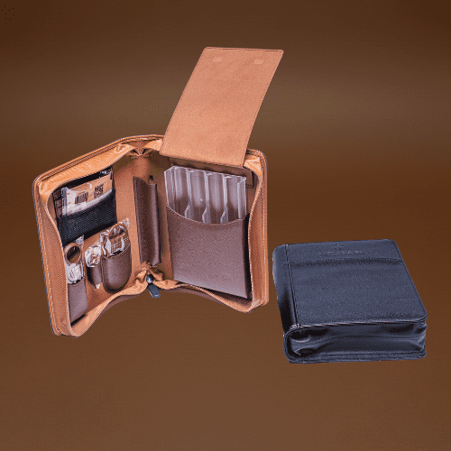 KEJIAR Cigar Humidor Case - Portable Cigar Box with Straight Cutter, V Cutter, Hole Puncher, Humidifier Packs, Travel Humidor and Cigar Accessories Gift Set Leather Case.