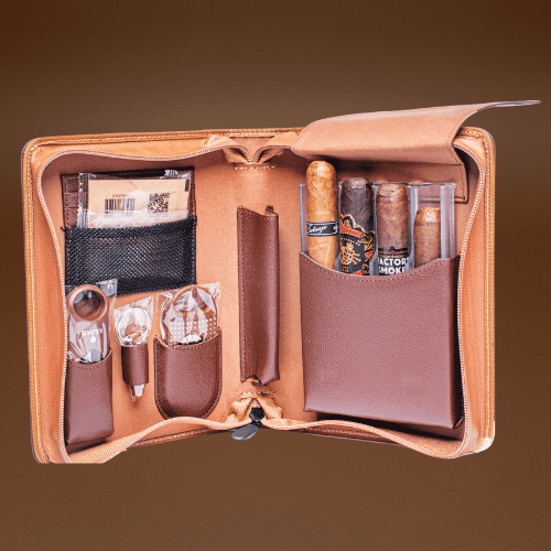 KEJIAR Cigar Humidor Case - Portable Cigar Box with Straight Cutter, V Cutter, Hole Puncher, Humidifier Packs, Travel Humidor and Cigar Accessories Gift Set Leather Case.