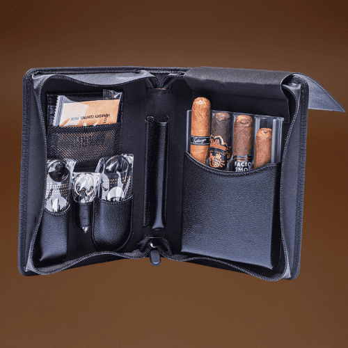 KEJIAR Cigar Humidor Case - Portable Cigar Box with Straight Cutter, V Cutter, Hole Puncher, Humidifier Packs, Travel Humidor and Cigar Accessories Gift Set Leather Case.