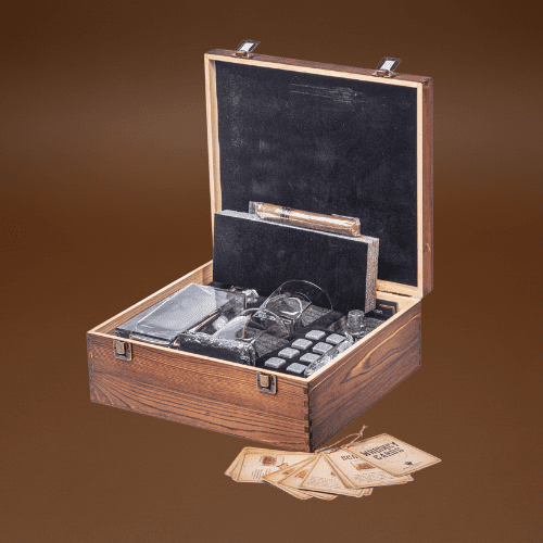 Whiskey Decanter Gift Set by Royal Reserve- 24 oz 750ml with Glasses, Chilling Stones, Coasters and Tong