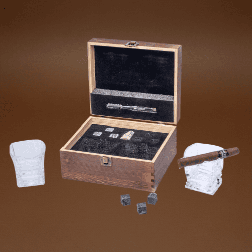 VKDONE Whiskey Glasses Gift Set Square Old Fashioned Crystal Glass, Whiskey Stone, Tongs, Burlap Bag, Premium Rocks Glass