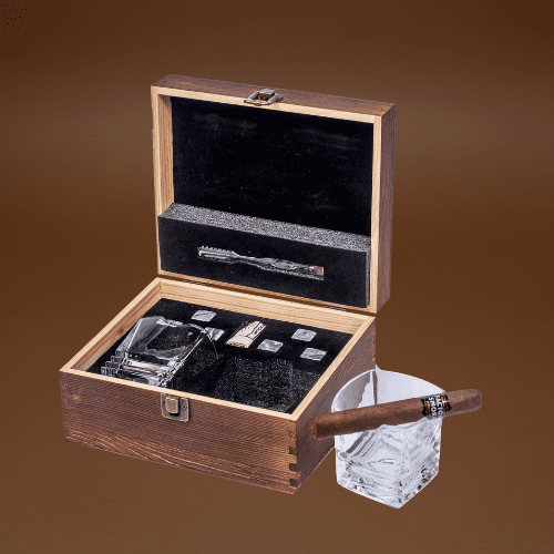 VKDONE Whiskey Glasses Gift Set Square Old Fashioned Crystal Glass, Whiskey Stone, Tongs, Burlap Bag, Premium Rocks Glass